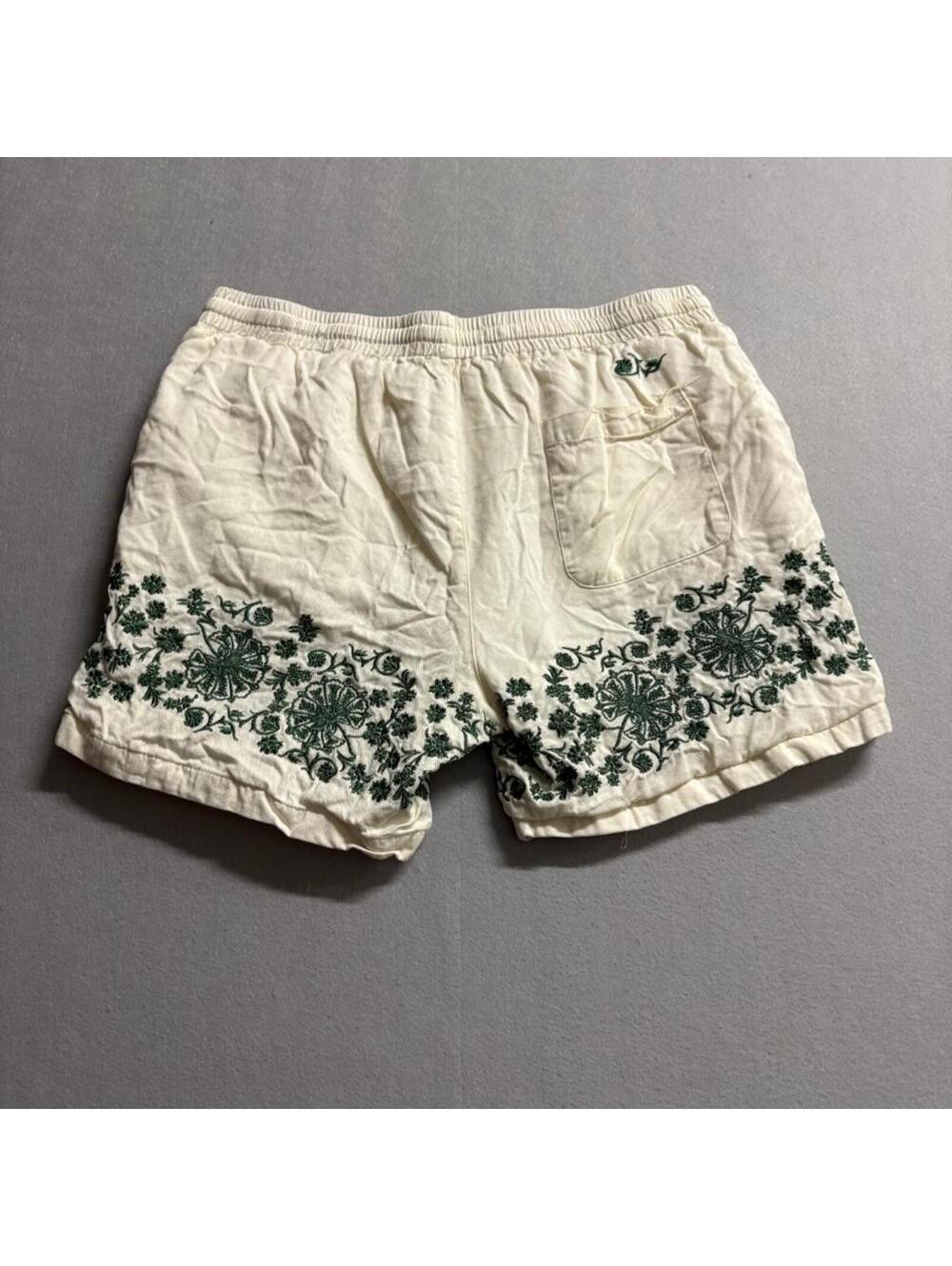 PacSun Volley Shorts Womens Large Ivory Green Floral Embroidered Lyocell Cotton - Picture 10 of 13
